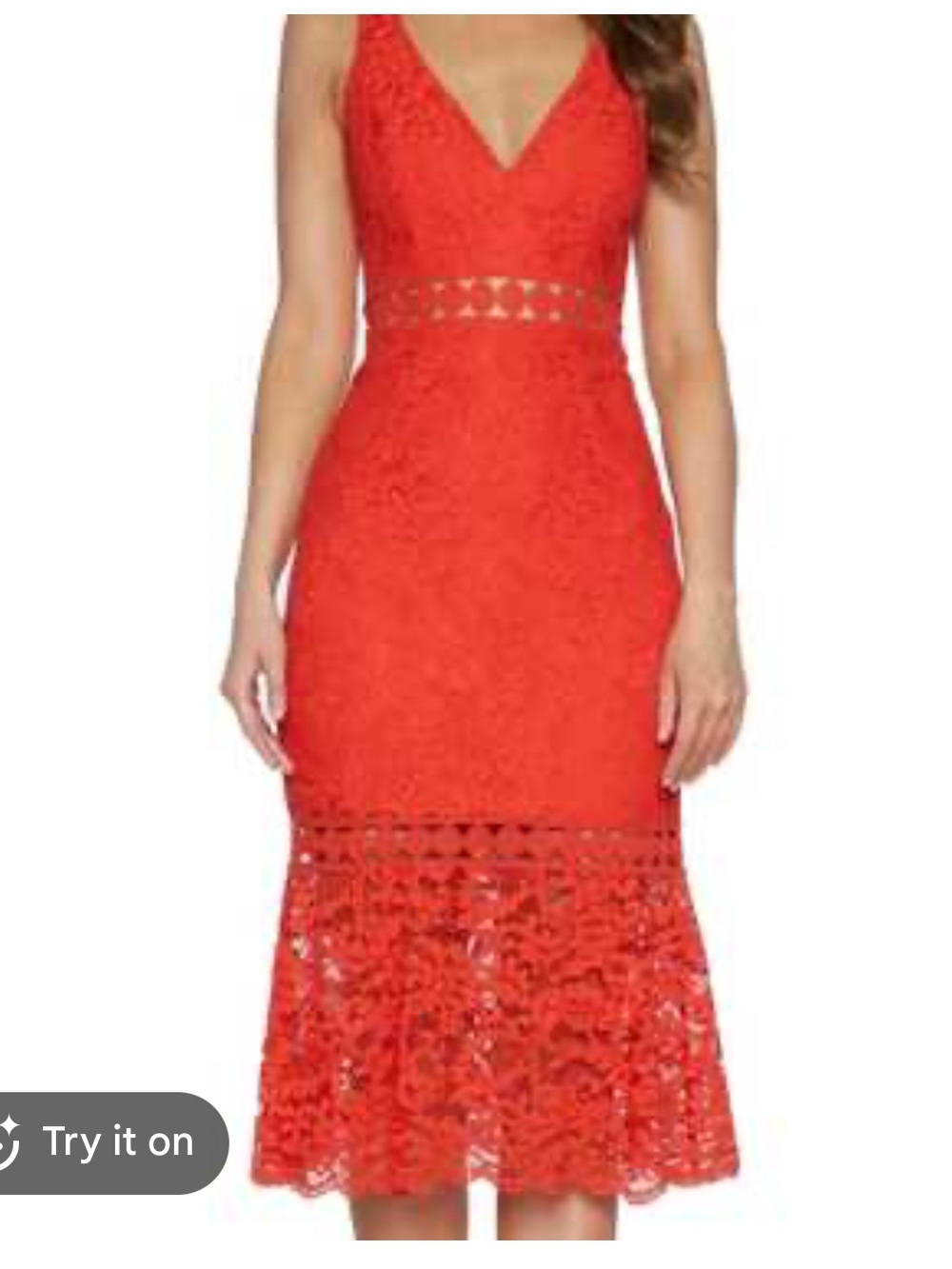 Bardot Fiona Bright Red Crochet Lace V-Neck Midi Dress Size 8/M Fit & Flare New